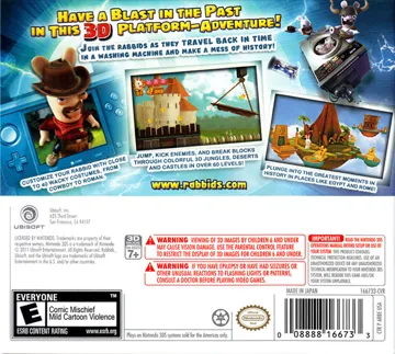 Rabbids Travel in Time 3D (Europe)(En,Fr,Ge,It,Es,Nl,Da,Sv,No,Po) box cover back